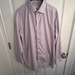 Eton Shirt Mens 17 43 Red White Navy Striped Long Sleeve Contemporary Fit Cotton